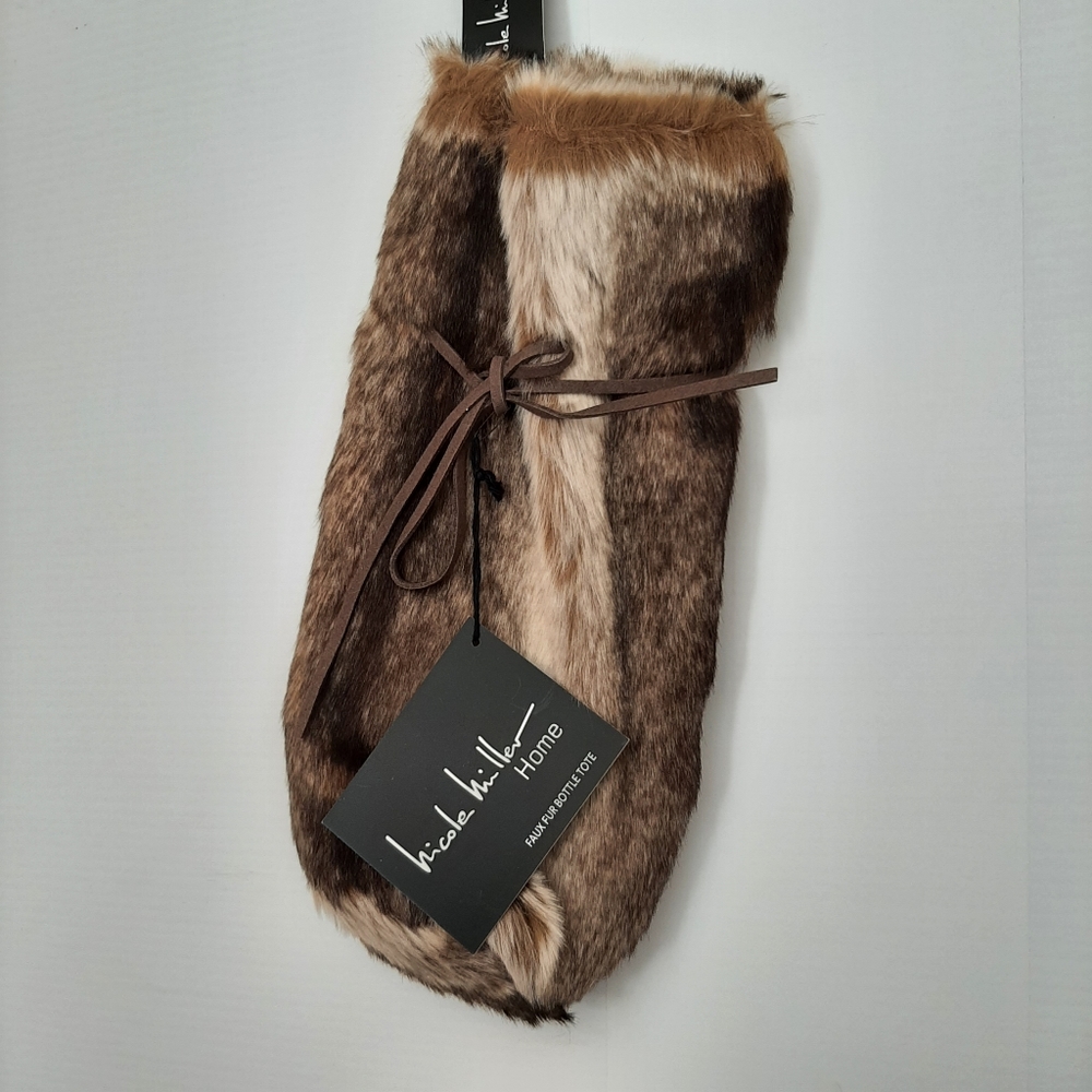 **Nicole Miller Faux Fur Wine Bottle Tote